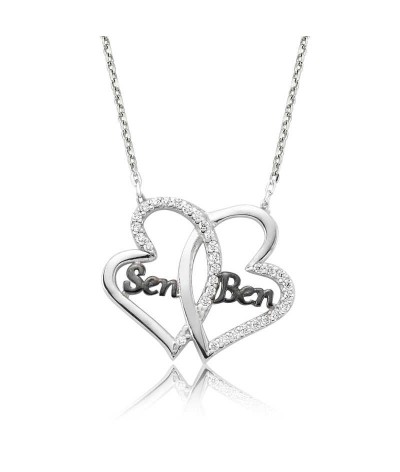 Gümüş Kalpli Sen Ben Bayan Kolye
