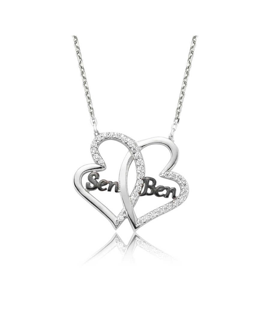 Gümüş Kalpli Sen Ben Bayan Kolye