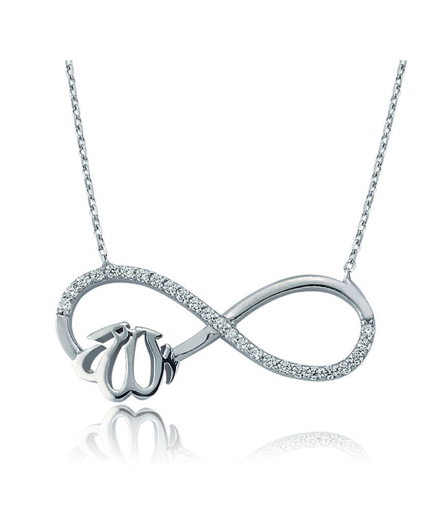 Gümüş Allah Yazılı Sonsuzluk Bayan Kolye