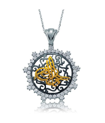 Gümüş Taşlı Tuğra Bayan Kolye