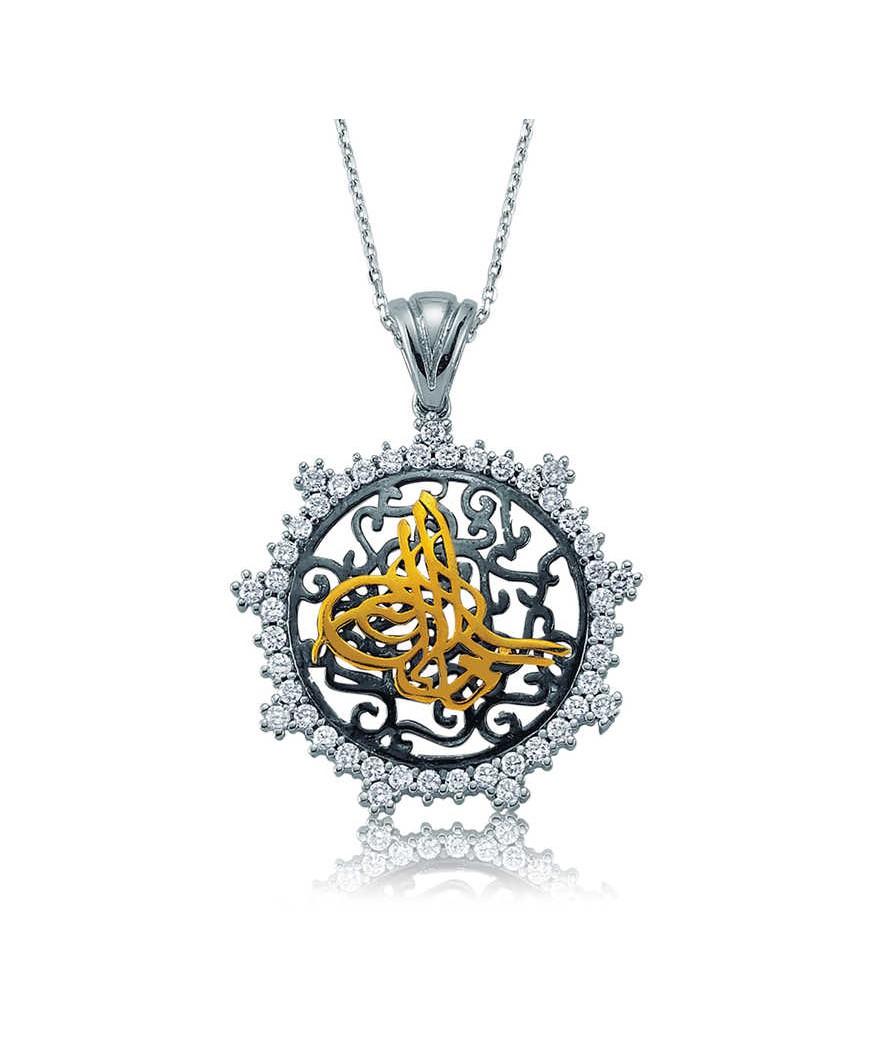 Gümüş Taşlı Tuğra Bayan Kolye