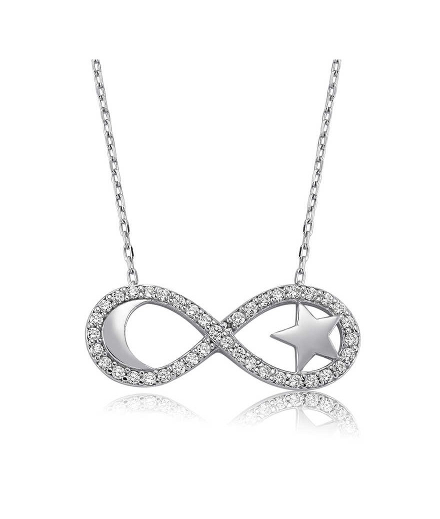 Gümüş Sonsuzluk Ay Yıldız Bayan Kolye