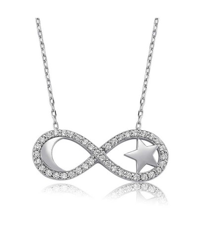 Gümüş Sonsuzluk Ay Yıldız Bayan Kolye