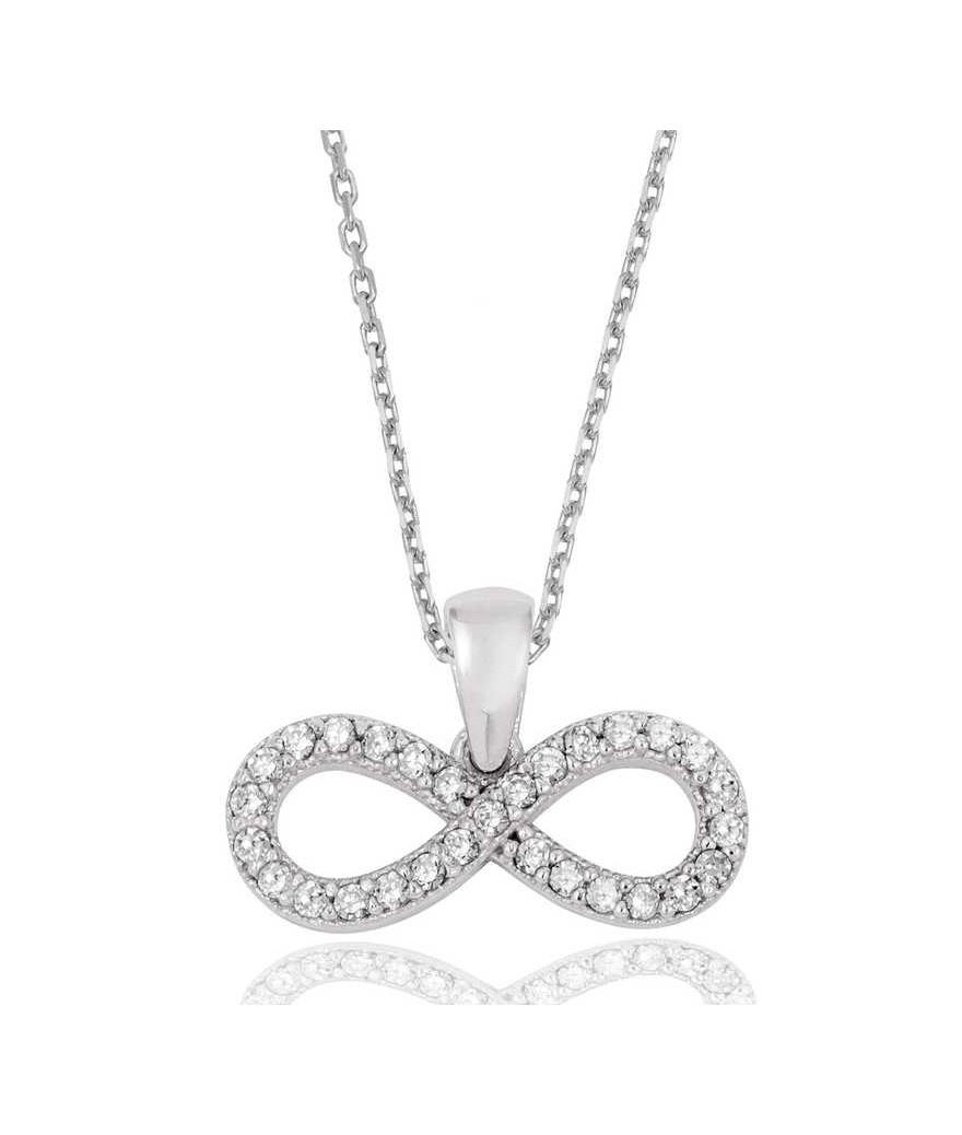 Gümüş Beyaz Taşlı Sonsuzluk Bayan Kolye