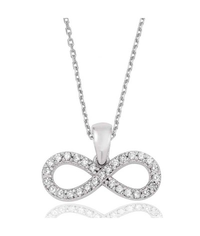 Gümüş Beyaz Taşlı Sonsuzluk Bayan Kolye