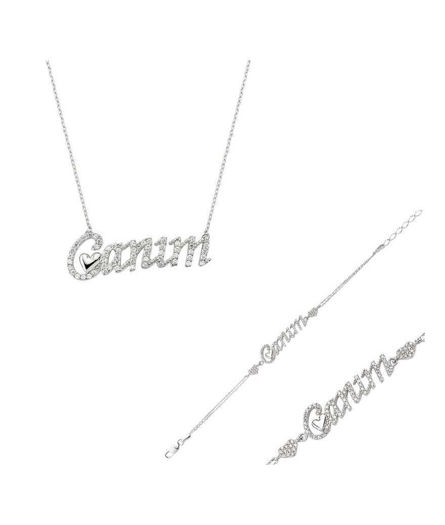 Gümüş Canım Yazılı Kalp Bayan Set