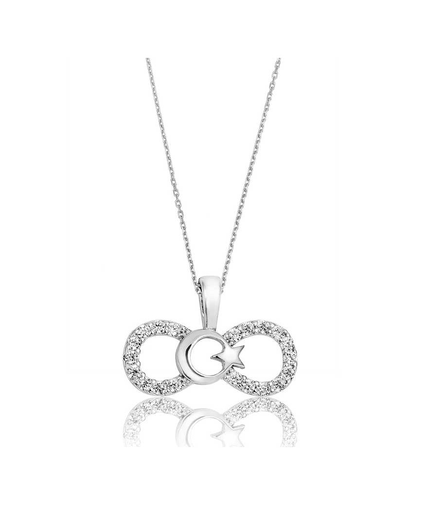 Gümüş Sonsuzluk Ay Yıldız Bayan Kolye