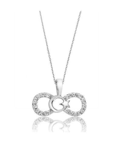 Gümüş Sonsuzluk Ay Yıldız Bayan Kolye