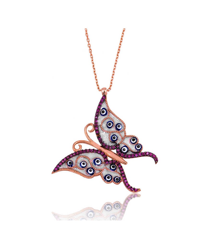 Gümüş Nazarlı Kelebek Bayan Kolye