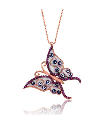 Gümüş Nazarlı Kelebek Bayan Kolye