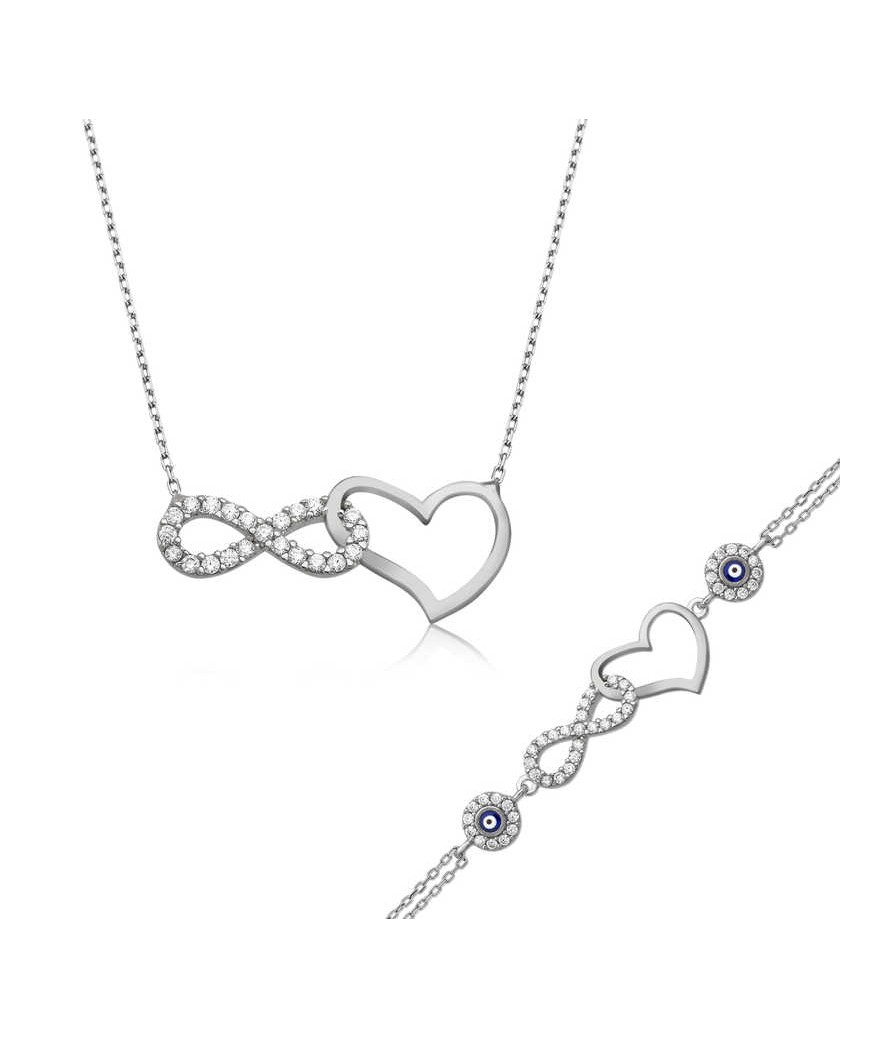 Gümüş Sonsuzluk Kalp Bayan Set