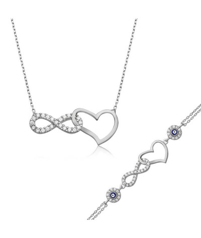 Gümüş Sonsuzluk Kalp Bayan Set