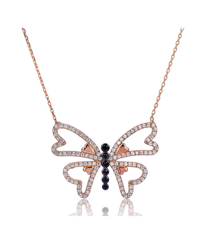 Gümüş Kalpli Kelebek Bayan Kolye