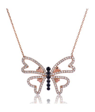 Gümüş Kalpli Kelebek Bayan Kolye