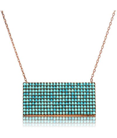 Gümüş Mavi Taşlı Dikdörtgen Bayan Kolye