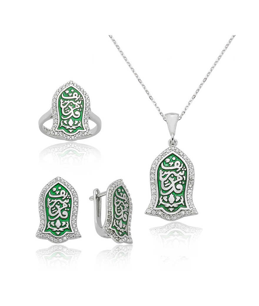 Gümüş Kadem-i Şerif Yeşil Bayan Set