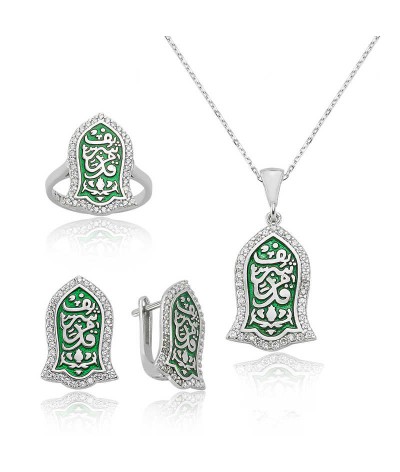 Gümüş Kadem-i Şerif Yeşil Bayan Set