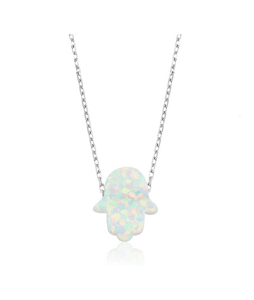 Gümüş Beyaz Opal Fatma Ana Eli Bayan Kolye