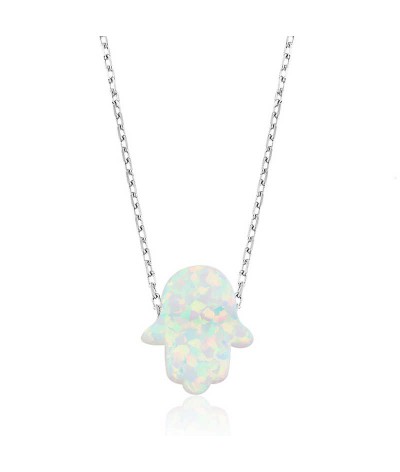 Gümüş Beyaz Opal Fatma Ana Eli Bayan Kolye