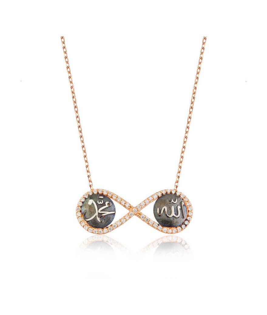 Gümüş Allah Muhammed Yazılı Sonsuzluk Kolye