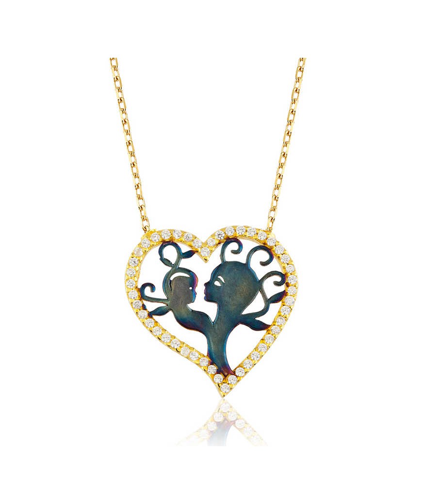 Gümüş Kalpli Anne Çocuk Kolyesi