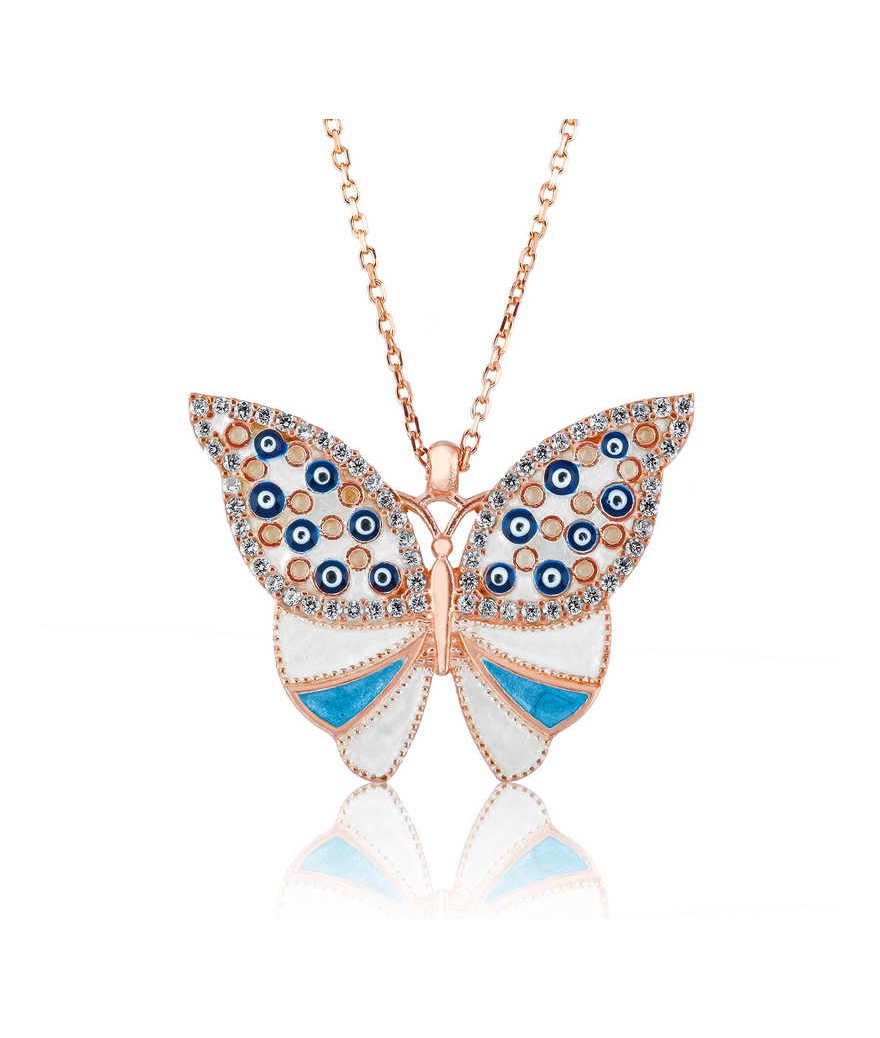 Gümüş Nazarlı Kelebek Bayan Kolye