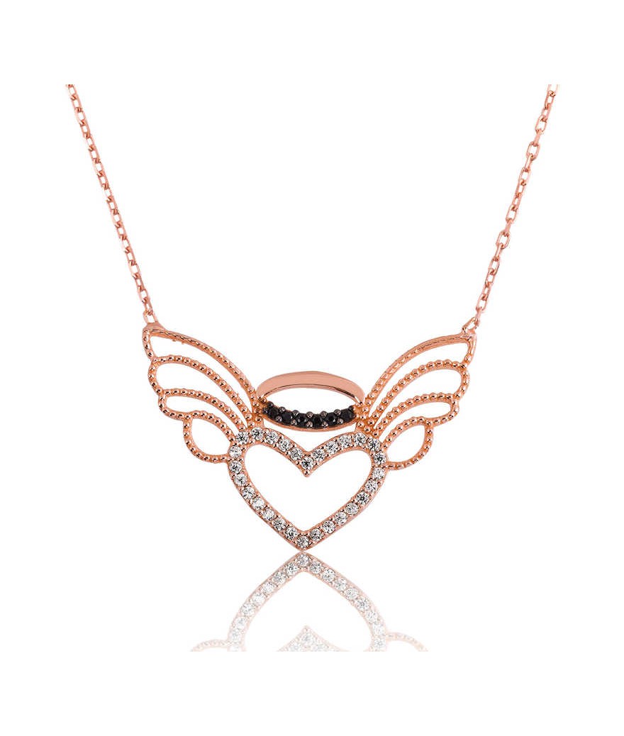 Gümüş Kalpli Melek Kanadı Bayan Kolye