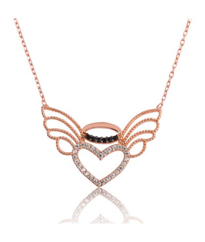 Gümüş Kalpli Melek Kanadı Bayan Kolye