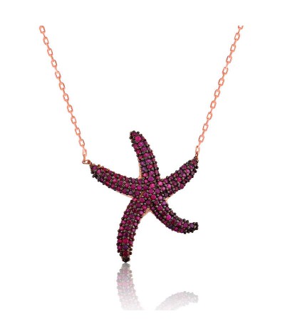 Gümüş Pembe Deniz Yıldızı Bayan Kolye
