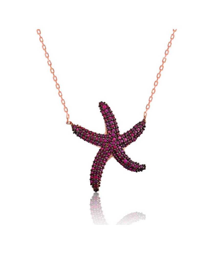 Gümüş Pembe Deniz Yıldızı Bayan Kolye
