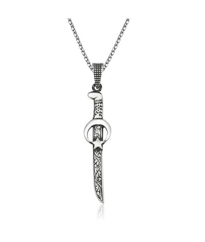 Gümüş Ay Yıldız Kılıç Erkek Kolye