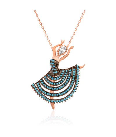 Gümüş Mavi Balerin Bayan Kolye