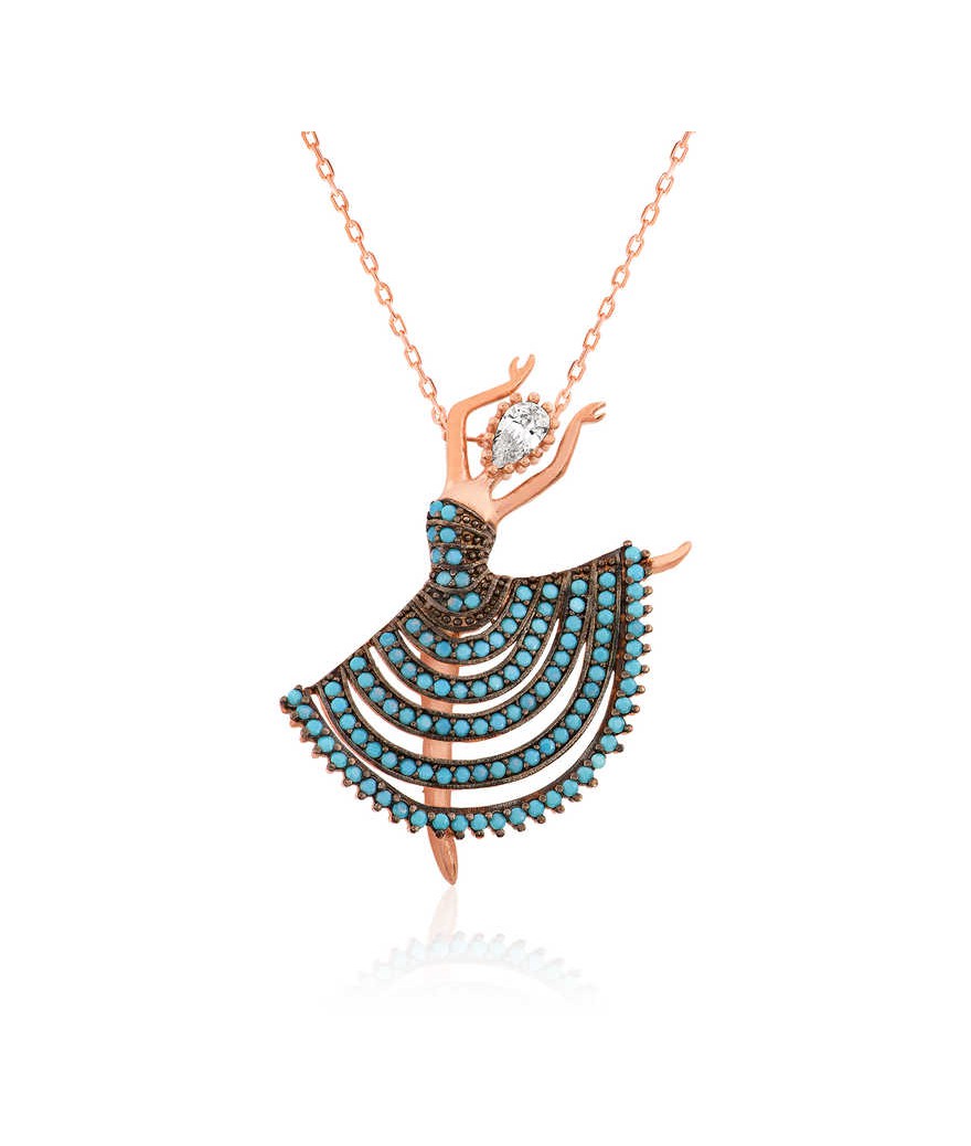 Gümüş Mavi Balerin Bayan Kolye